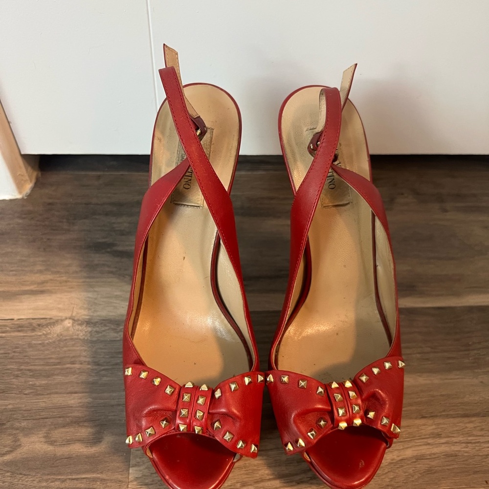 Valentino Red Stiletto Heels with Bow Detail